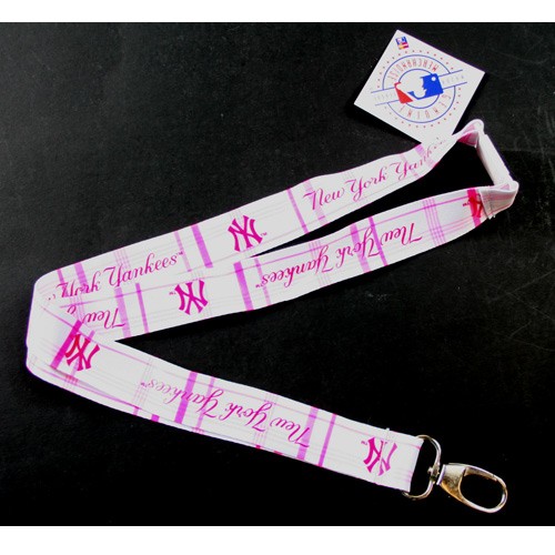 New York Yankees Lanyards - Pink Plaid Style Lanyard - 12 For $24.00 - Wholesale New York Yankees Products - Yankees Merchandise