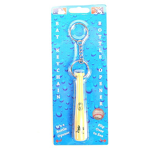 Oakland Athletics Baseball - Bat With Bottle Opener Keychains - 12 For $18.00 - Wholesale Oakland Athletics Products - Athletics Merchandise