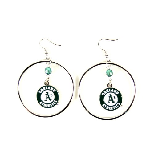 Oakland Athletics Earrings - 2" Color Bead Hoop Earrings - $4.00 Per Pair - Wholesale Oakland Athletics Products - Athletics Merchandise