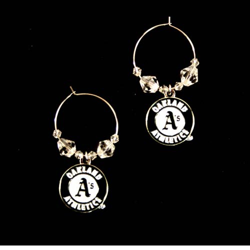 Oakland Athletics Earrings - Clear Bead HOOP Style - 12 Pair For $54.00 - Wholesale Oakland Athletics Products - Athletics Merchandise