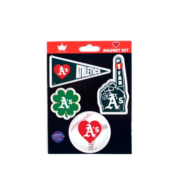 Oakland Athletics Heart Series Magnets - Heavy Stock - 4PC Magnet Set - 4.5"x6" Template - 12 Sets For $15.00 - Wholesale Oakland Athletics Products - Athletics Merchandise