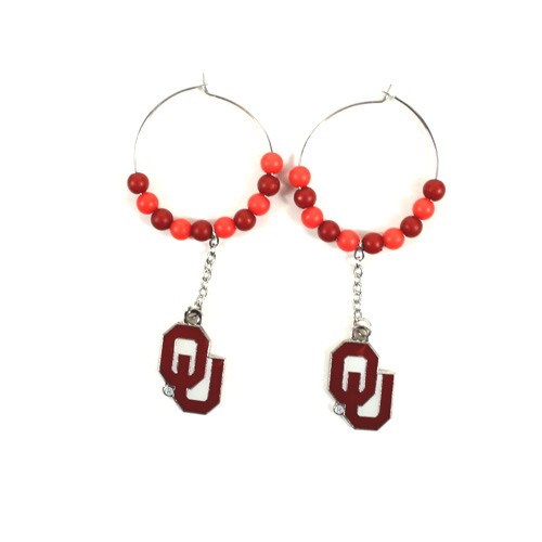 Oklahoma Sooners Earrings - 1" Multi Bead Hoop Earrings - 12 Pair For $36.00 - Oklahoma