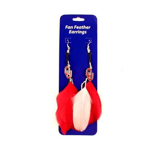 Oklahoma Sooners Earrings - Dangle Feather Style - $2.75 Per Pair - Oklahoma