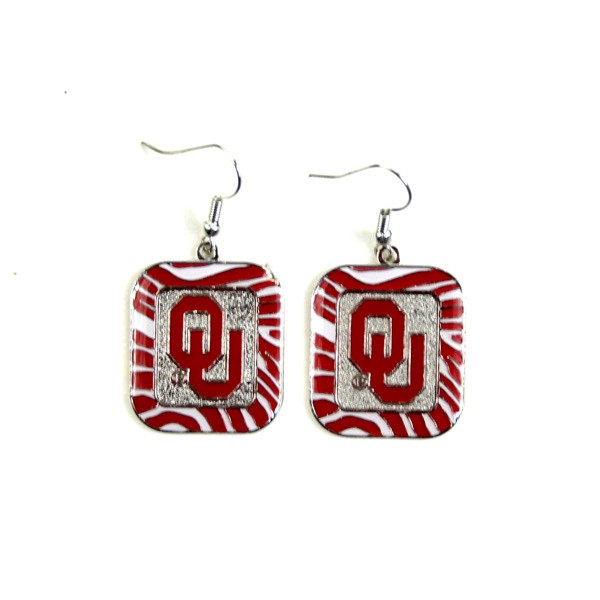 Oklahoma Sooners Earrings - Zebra Style Dangle Earrings - $3.00 Per Pair - Oklahoma