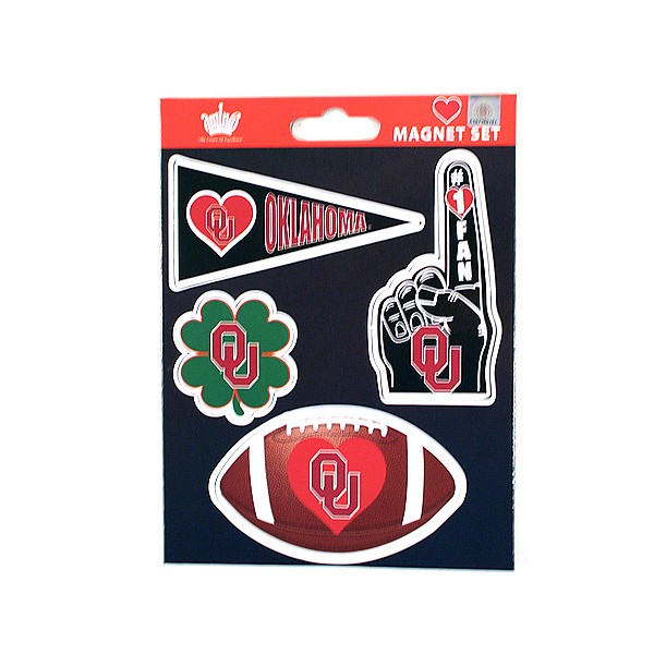 Oklahoma Sooners Heart Series Magnet Sets - Heavy Stock - 4PC Magnet Set - 4.5"x6" Template - 12 Sets For $15.00 - Oklahoma