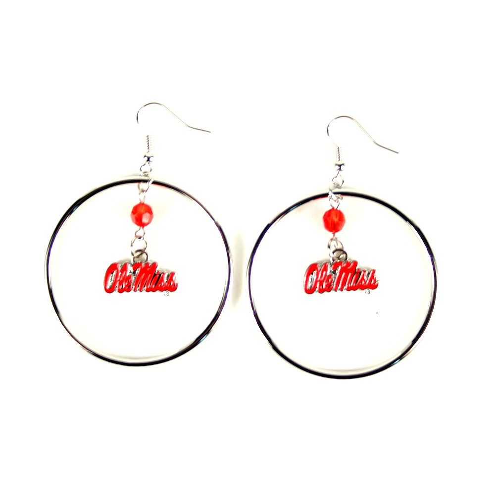 Ole Miss Earrings - 2" Color Bead Hoop Earrings - 12 Pair For $42.00 - Mississippi Rebels (Ole Miss)