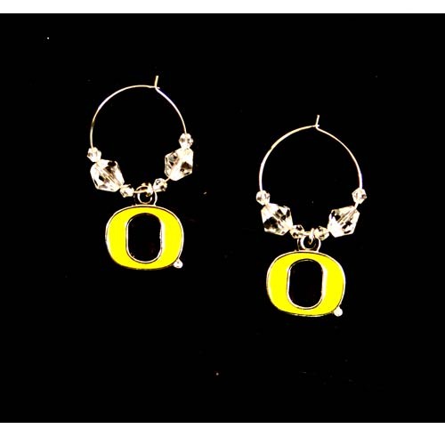 Oregon Ducks Earrings - Clear Bead HOOP Style - 12 Pair For $54.00 - Oregon Ducks