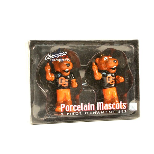 Oregon State Beavers Ornaments - 2PC Set Porcelain Mascot Series - 6 Sets For $18.00 - Oregon State Beavers