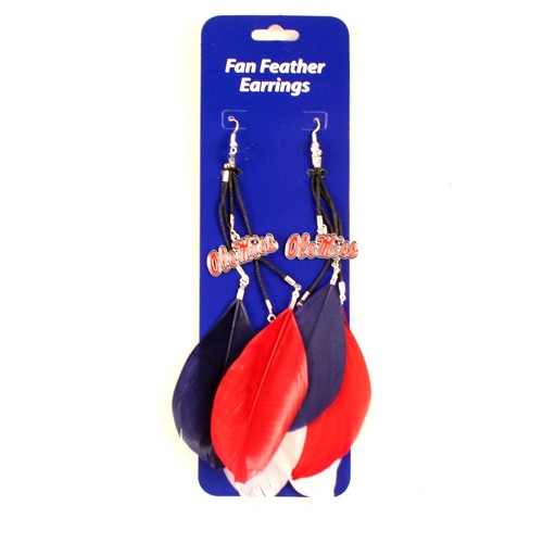 Overstock - Ole Miss Earrings - Dangle Feather Style - 12 Pair For $24.00 - Mississippi Rebels (Ole Miss)