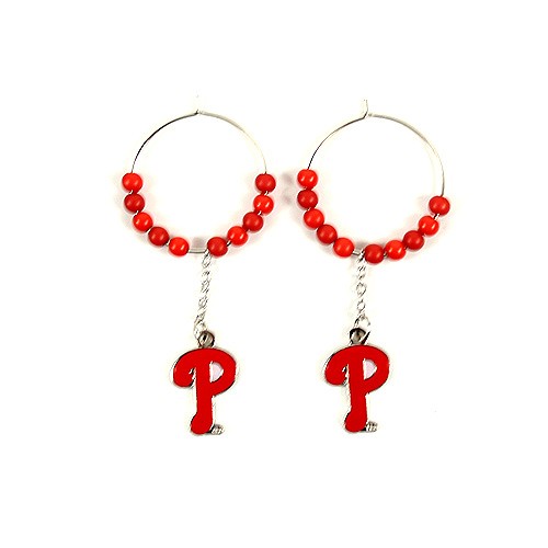 Philadelphia Phillies Earrings - 1" Multi Bead Hoop Earrings - $3.50 Per Pair - Wholesale Philadelphia Phillies Products - Phillies Merchandise
