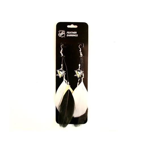 Pittsburgh Penguins Earrings - Feather Dangle Earrings - $3.00 Per Pair - Pittsburgh Penguins