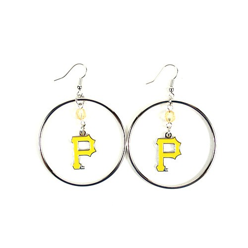 Pittsburgh Pirates Earrings - 2" Color Bead Hoop Earrings - $4.00 Per Pair - Wholesale Pittsburgh Pirates Products - Pirates Merchandise