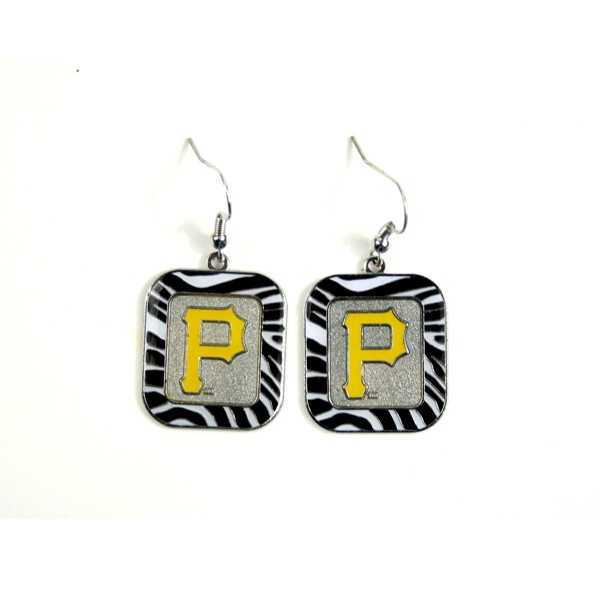 Pittsburgh Pirates Earrings - Zebra Style Dangle Earrings - 12 Pair For $30.00 - Wholesale Pittsburgh Pirates Products - Pirates Merchandise