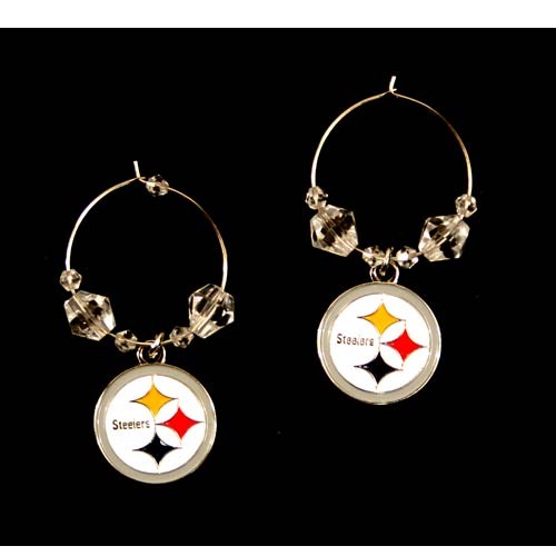 Pittsburgh Steelers Earrings - Clear Bead HOOP Style Dangle Earrings - 12 Pair For $54.00 - Wholesale Pittsburgh Steelers Product - Steelers Merchandise 2