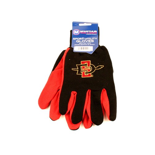 San Diego State Gloves - BLACK Face / Red Palm - 2Tone Grip Gloves - $3.50 Per Pair