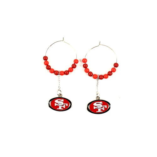 San Francisco 49ers Earrings - 1" Multi Bead Hoop Earrings - 12 Pair For $36.00 - Wholesale San Francisco 49ers Product - 49ers Merchandise 2