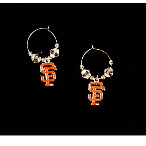 San Francisco Giants Earrings - Clear Bead HOOP Style - 12 Pair For $54.00 - Wholesale San Francisco Giants Products - Giants Merchandise