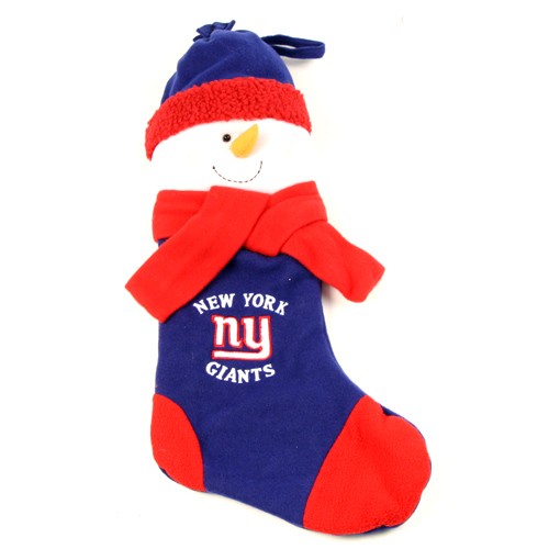 Seasonal Closeout - New York Giants Merchandise - Rosie Cheek Snowman Wholesale NFL Christmas Stockings - 4 For $20.00 - Wholesale New York Giants Product - Giants Merchandsie