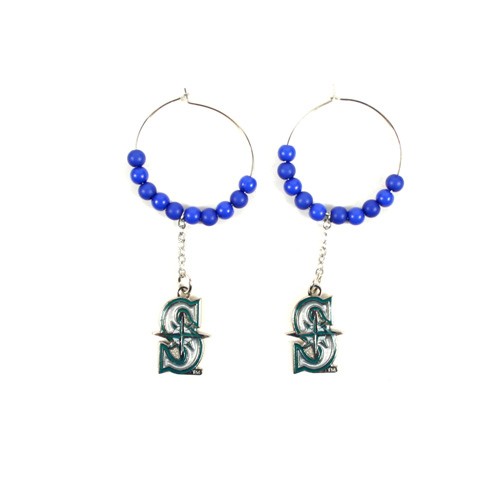 Seattle Mariners Earrings - 1" Multi Bead Hoop Earrings - $3.50 Per Pair - Wholesale Seattle Mariners Products - Mariners Merchandise