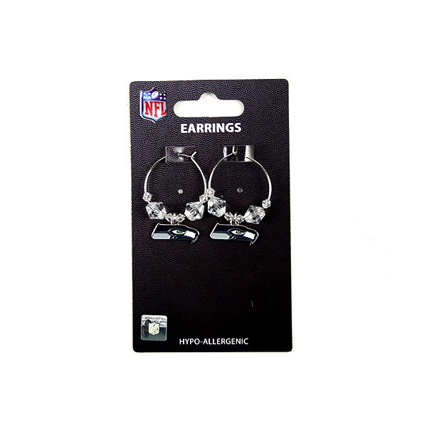 Seattle Seahawks Earrings - Clear Bead Hoop Series - $3.50 Per Pair - Wholesale Seattle Seahawks Product - Seahawks Merchandise