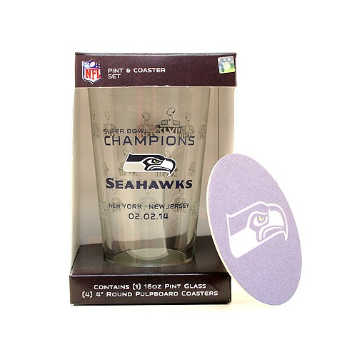 Seattle Seahawks Glassware - 16OZ Glass Pint With 4PC Coaster Set - COLLECTORS EDITION - 12 Sets For $36.00 - Wholesale Seattle Seahawks Product - Seahawks Merchandise 2