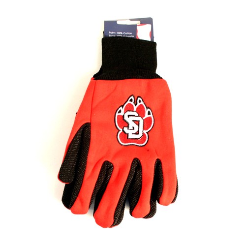 South Dakota Coyotes- Red/Black Grip Gloves - $3.50 Per Pair - South Dakota Coyotes