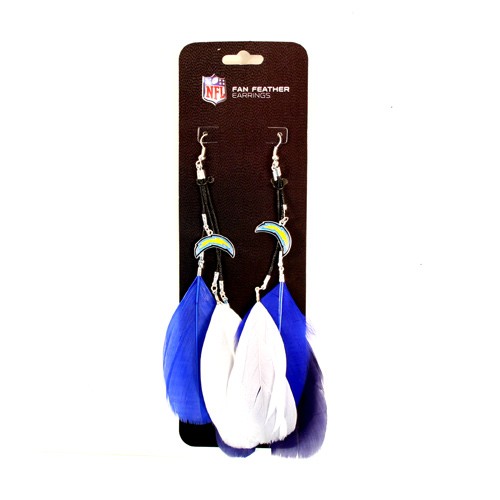 Special - Los Angeles Chargers Earrings - Feather Dangle Style - 24 Pair For $24.00 - Wholesale Los Angeles Chargers Products - Chargers Merchandise