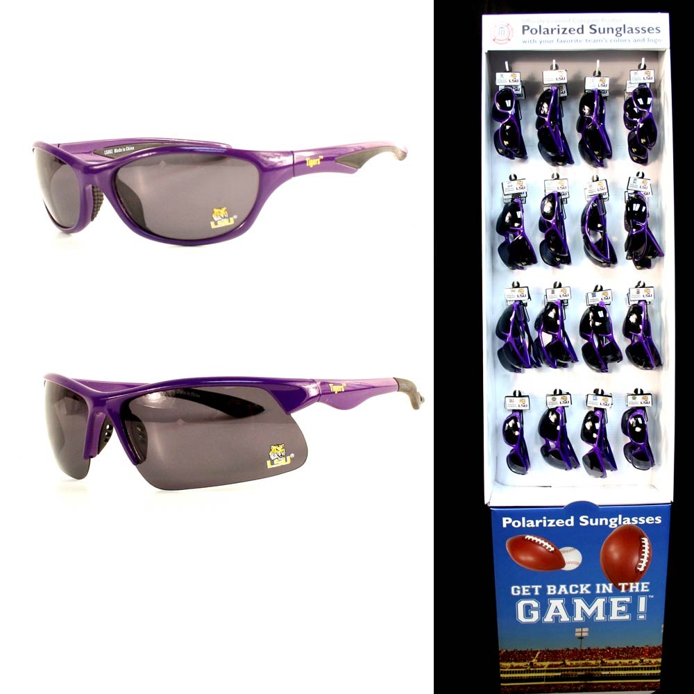 Special Buy - LSU Tigers Sunglass Display - POLARIZED - 48 Pair Assorted With 2 Styles And Floor Display - $192.00 Per Display - LSU