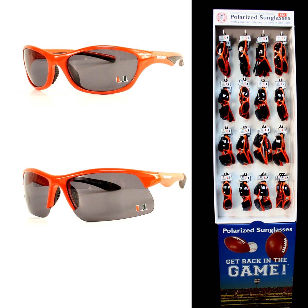 Special Buy - Miami Hurricanes Sunglass Display - POLARIZED - 48 Pair Assorted With 2 Styles And Floor Display - $192.00 Per Display - Miami Hurricanes
