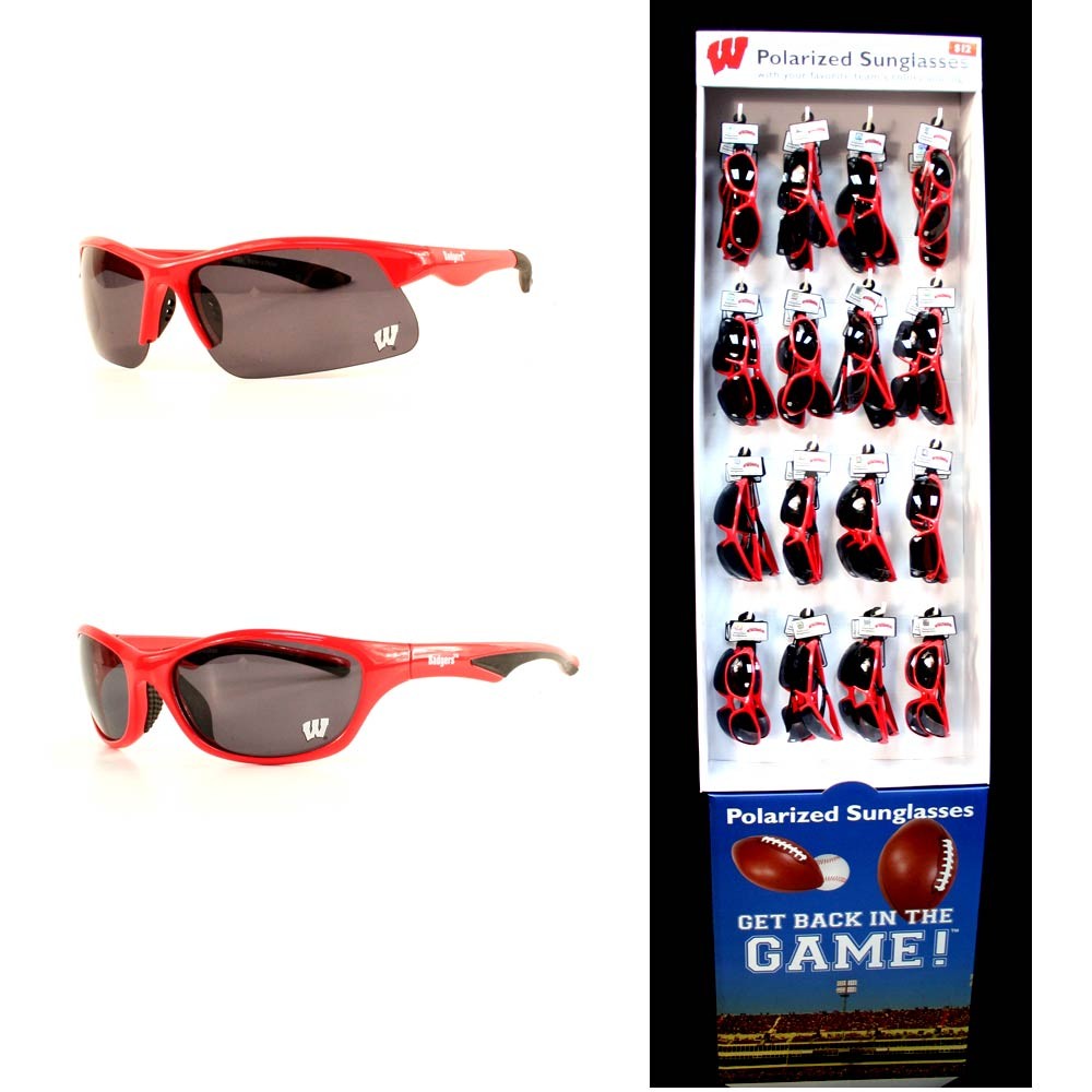 Special Buy - Wisconsin Badgers Sunglass Display - POLARIZED - 48 Pair Assorted With 2 Styles And Floor Display - $192.00 Per Display - Wisconsin Badgers