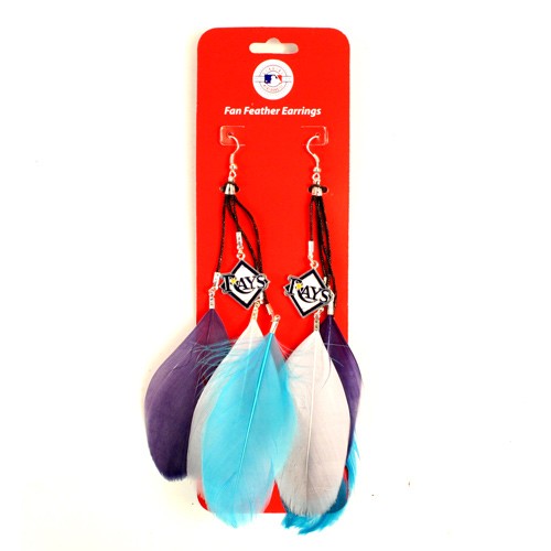 Tampa Bay Rays Earrings - Feather Dangle Style - $2.75 Per Pair - Wholesale Tampa Bay Rays Products - Rays Merchandise