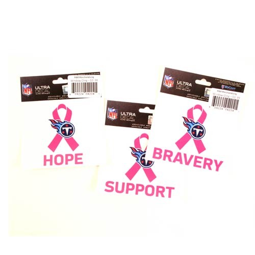 Tennessee Titans Decals - Assorted Pink Ribbon Decals - 4"x4" Square Style - 24 For $24.00 - Wholesale Tennessee Titans Product - Titans Merchandise 2