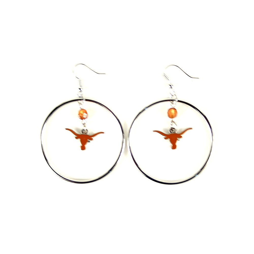 Texas Longhorns Earrings - 2" Color Bead Hoop Dangle Earrings - $4.00 Per Pair - Texas Longhorns