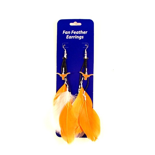 Texas Longhorns Earrings - Dangle Feather Style - $2.75 Per Pair - Texas Longhorns