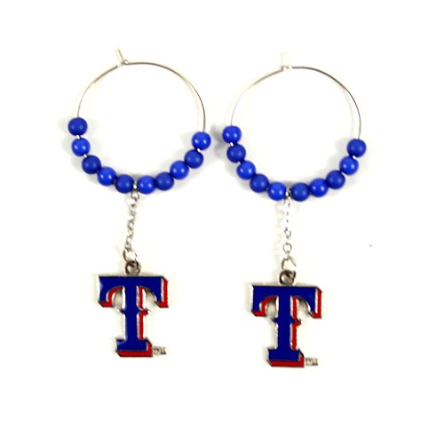 Texas Rangers Earrings - 1" Multi Bead Hoop Earrings - 12 Pair For $36.00 - Wholesale Texas Rangers Products - Rangers Merchandise
