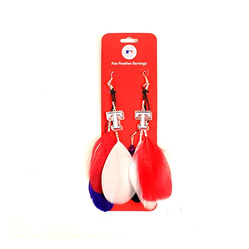 Texas Rangers Earrings - Feather Dangle Style - $2.75 Per Pair - Wholesale Texas Rangers Products - Rangers Merchandise