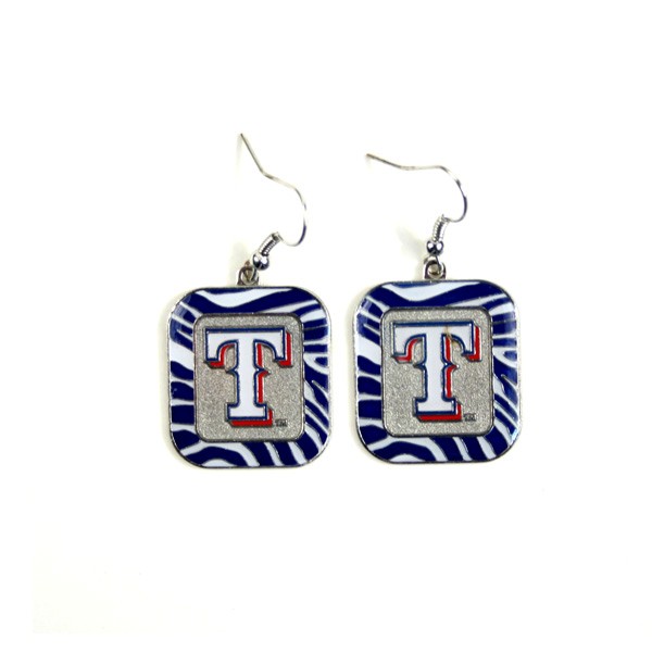 Texas Rangers Earrings - Zebra Style Dangle Earrings - 12 Pair For $30.00 - Wholesale Texas Rangers Products - Rangers Merchandise