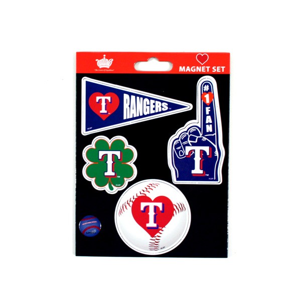 Texas Rangers Heart Series Magnets - Heavy Stock - 4PC Magnet Set - 4.5"x6" Template - 12 Sets For $15.00 - Wholesale Texas Rangers Products - Rangers Merchandise
