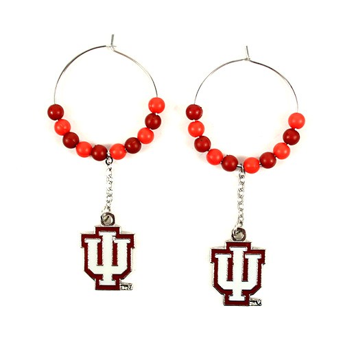 University Of Indiana Earrings - 1" Multi Bead Hoop Earrings - 12 Pair For $36.00 - Indiana University Hoosiers