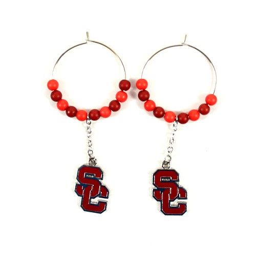 USC Trojans Earrings - 1" Multi Bead Hoop Earrings - 12 Pair For $36.00 - USC Trojans