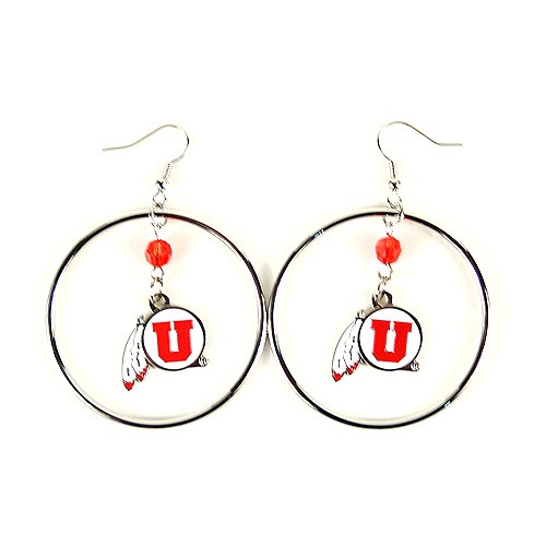 Utah Utes Earrings - 2" Color Bead Hoop Dangle Earrings - 12 Pair For $42.00 - Utah Utes