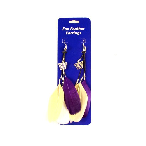 Washington Huskies Earrings - Dangle Feather Style - $2.75 Per Pair - Washington Huskies