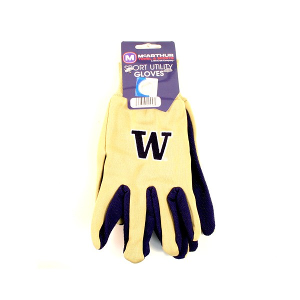 Washington Huskies Gloves - 2Tone Khaki.Purple Grip Gloves - W Logo - 12 Pair For $36.00 - Washington Huskies
