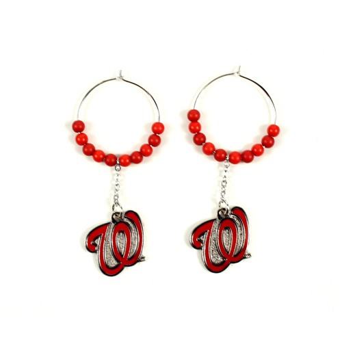 Washington Nationals Earrings - 1" Multi Bead Hoop Earrings - 12 Pair For $36.00 - Wholesale Washington Nationals Products - Nationals Products