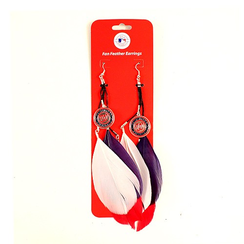 Washington Nationals Earrings - Feather Dangle Style - $2.75 Per Pair - Wholesale Washington Nationals Products - Nationals Products