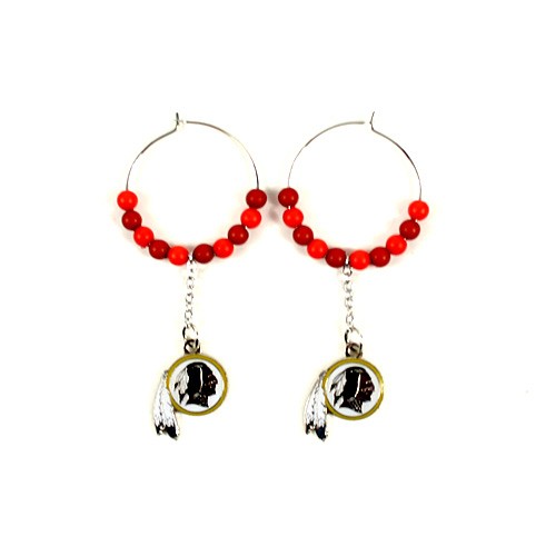 Washington Redskins Earrings - 1" Multi Bead Hoop Earrings - 12 Pair For $36.00 - Wholesale Washington Redskins Products - Redskins Merchandise 2