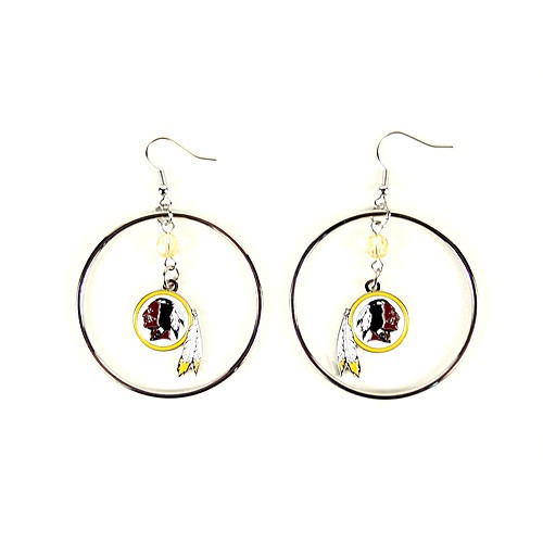 Washington Redskins Earrings - 2" Color Bead Hoop Earrings - 12 Pair For $42.00 - Wholesale Washington Redskins Products - Redskins Merchandise 2