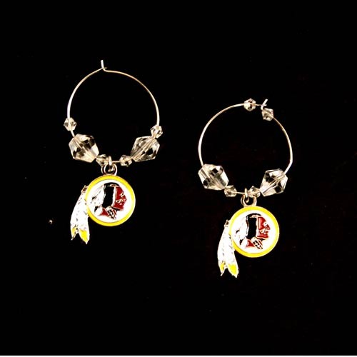 Washington Redskins Earrings - Clear Bead HOOP Style - 12 Pair For $54.00 - Wholesale Washington Redskins Products - Redskins Merchandise