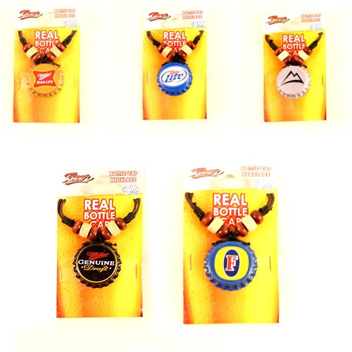 Wholesale Necklaces - Beaded New Age - Assorted Beers - Bottle Cap Necklaces - 24 Necklaces For $12.00