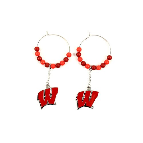 Wisconsin Badgers Earrings - 1" Multi Bead Hoop Earrings - $3.50 Per Pair - Wisconsin Badgers